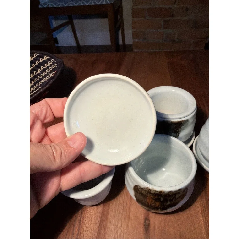 Vintage Japanese Ceramic Personal Tea Cup Set with Strainers (Set of 4)